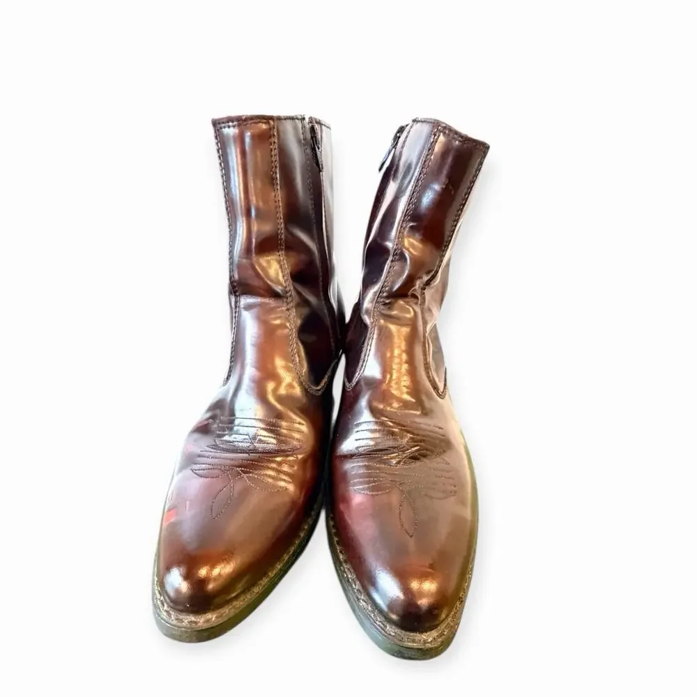 Laredo Men’s Leather Western Boot Size 10EW burgundy Size Zip Oil Resistant